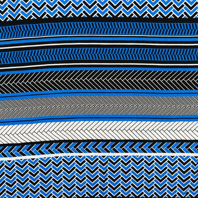 Tissu viscose motif géo-ethnique bleu marine et bleu clair
