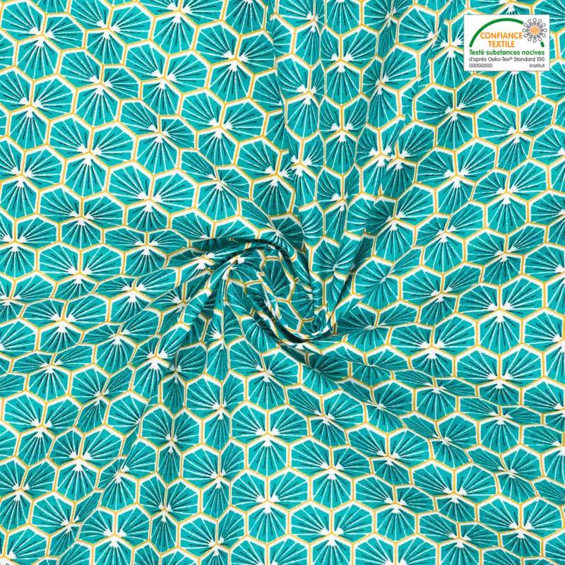 Coton enduit turquoise motif trèfle riad