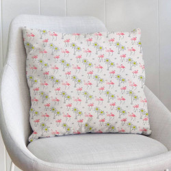 Coton blanc motif flamant rose et palmier jaune