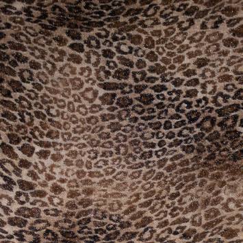 Tissu maille tricot pailleté imprimé léopard sable