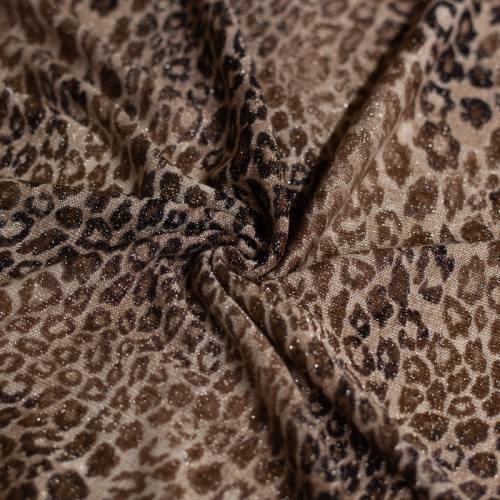 Tissu maille tricot pailleté imprimé léopard sable
