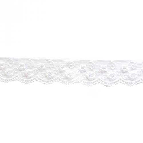 Dentelle broderie 35mm motif petites fleurs sur tulle blanc