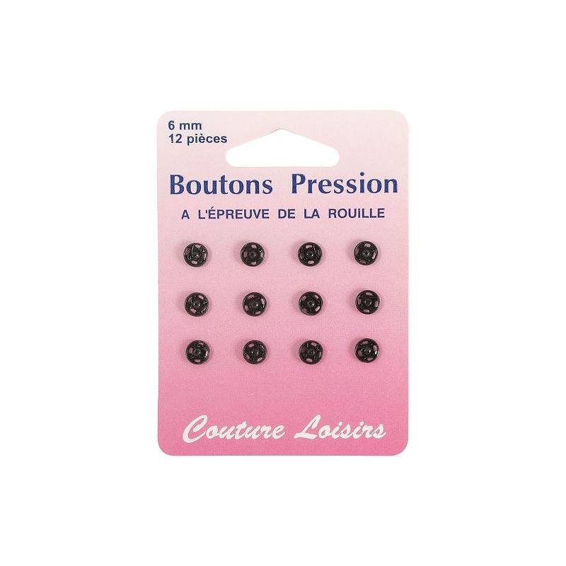 Boutons pression 6mm noirs X12