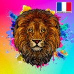 Coupon de velours ras multicolore imprimé lion 45x45cm