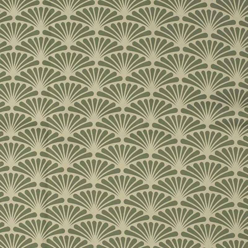 Tissu occultant grège motif éventail pétale vert sauge