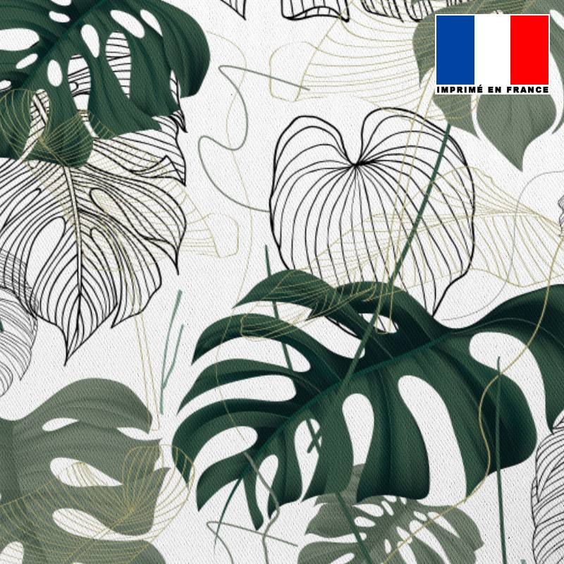 Tissu occultant écru motif jungle vert dessin et réaliste