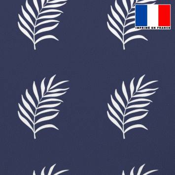 Tissu occultant écru motif feuille de palmier bleu turquin