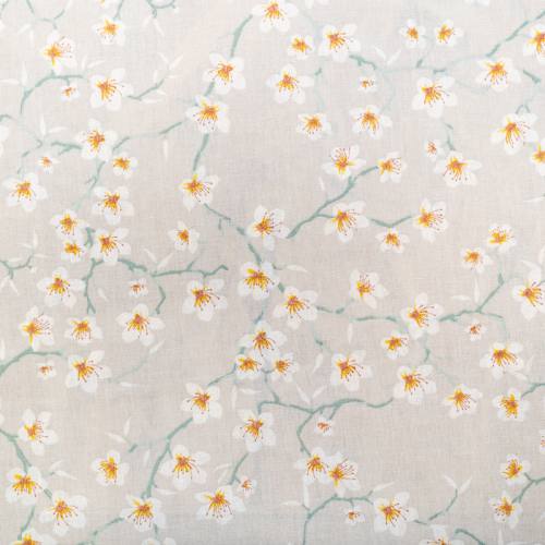 Coton lin motif fleur d'amandier blanche