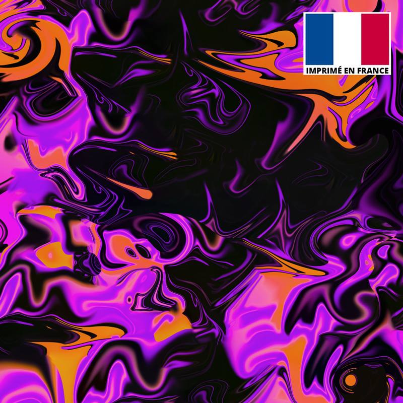 Lycra motif fluide noir violet et orange