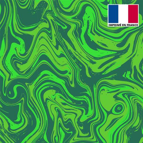 Lycra imprimé fluide art vert clair et vert foncé