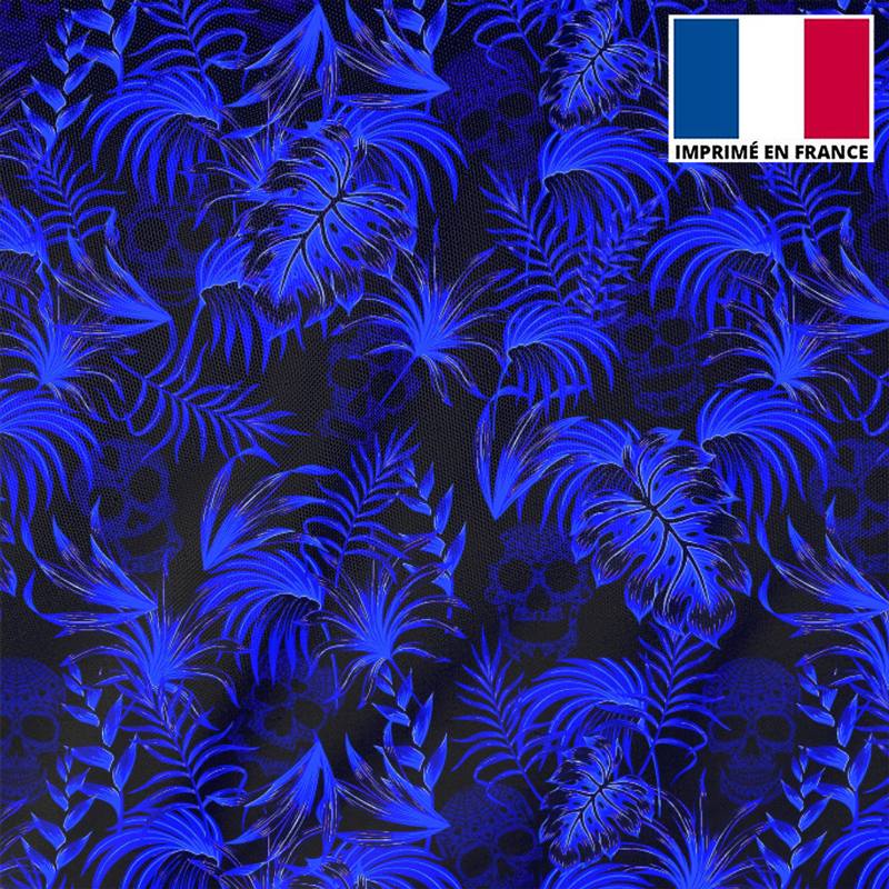 Tissu burlington noir imprimé jungle tête de mort bleue