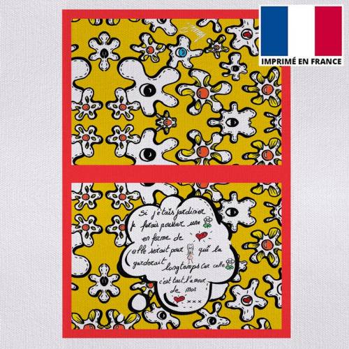 Kit pochette canvas motif fleur poème jaune - Création Anne-Sophie Dozoul