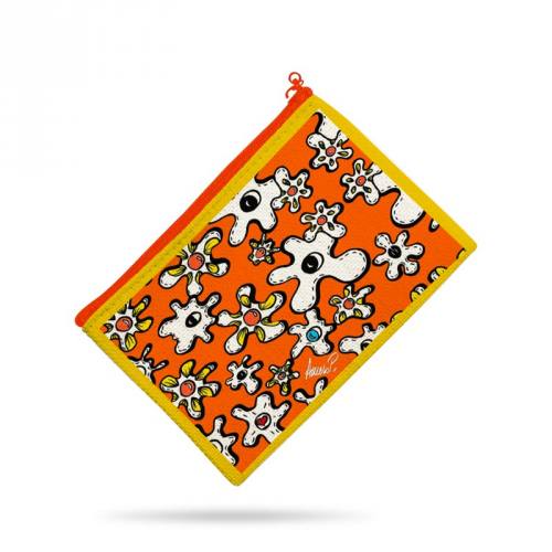 Kit pochette canvas motif fleur poème orange - Création Anne-Sophie Dozoul
