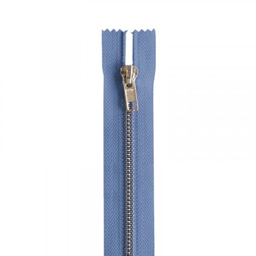 Fermeture bleu jean en métal argent 20 cm col 145