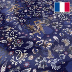 Tissu microfibre bleu nuit motif tableau floral