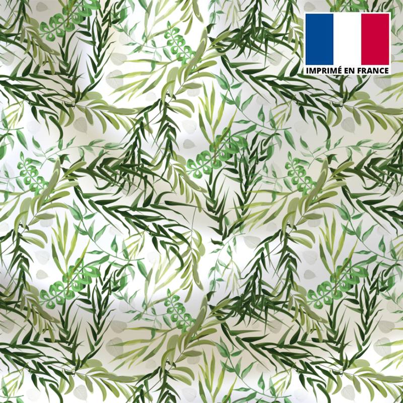 Satin Ecru Motif Feuillage Vert Tissus Price