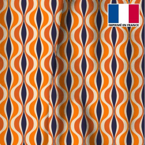 Velours ras orange motif forme géométrique rétro