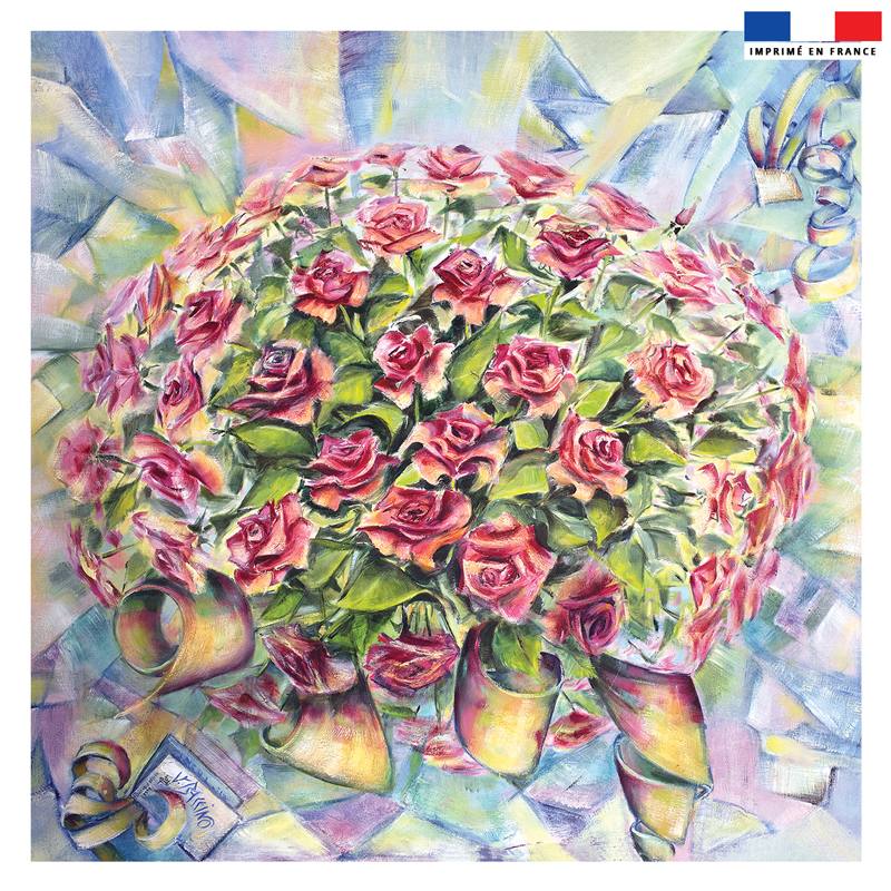 Coupon 45x45 cm motif bouquet de pivoines - Création Véronique Baccino