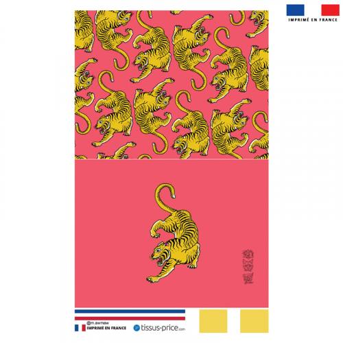 Kit pochette rose motif tigre ocre - Création Lou Picault