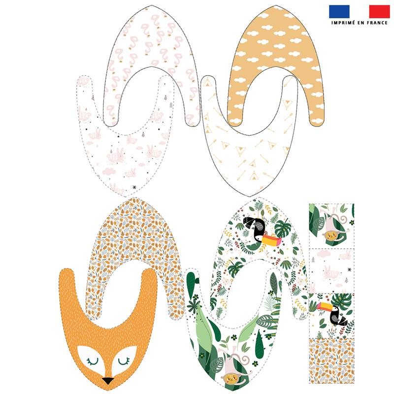 Coupon éponge bavoirs bandana motif singe lapin pélican et feuille