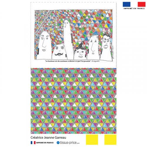 Kit pochette canvas motif tribu et triangles multicolores - Création Jeanne Garreau
