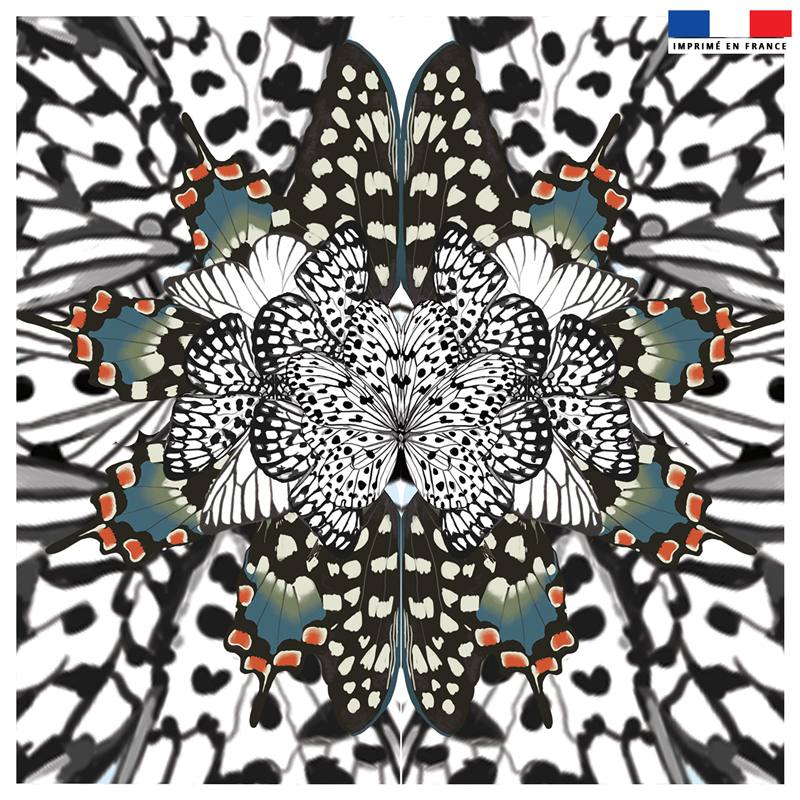 Coupon 45x45 cm motif papillon bleu et orange - Création Lou Picault