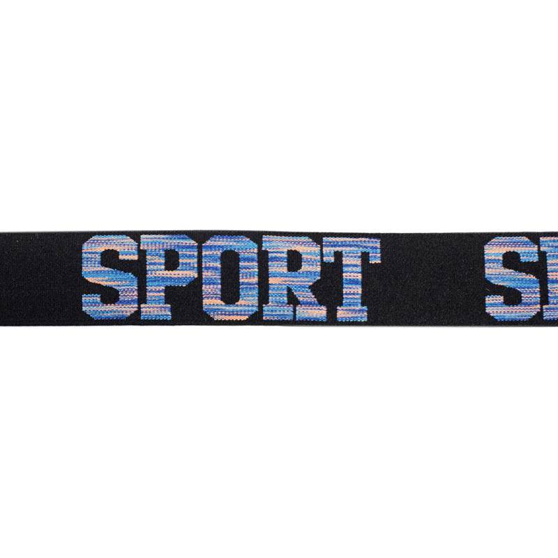 Élastique noir 32mm motif sport bleu