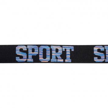 Élastique noir 32mm motif sport bleu