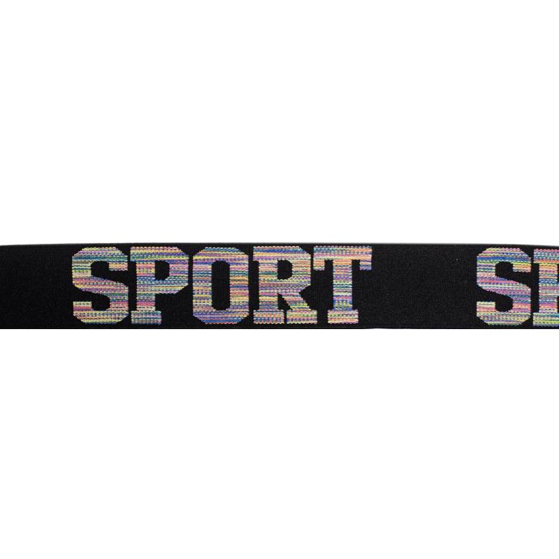 Élastique noir 32mm motif sport multicolore