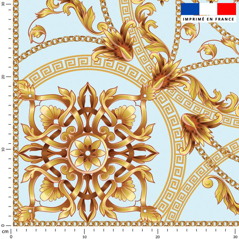 Foulard et arabesque dorés - Fond bleu pastel