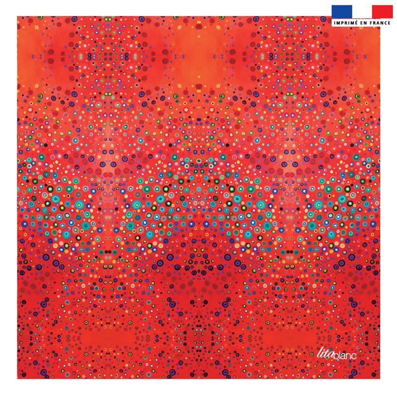 Coupon 45x45 cm rouge motif cercles bleus - Création Lita Blanc
