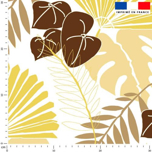 Tissu imperméable écru motif palme exotique sable - Création Marie-Eva