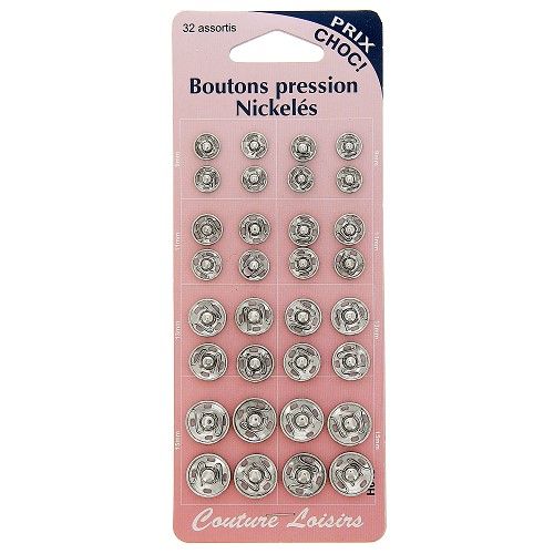 Boutons pression argent x32 assortis