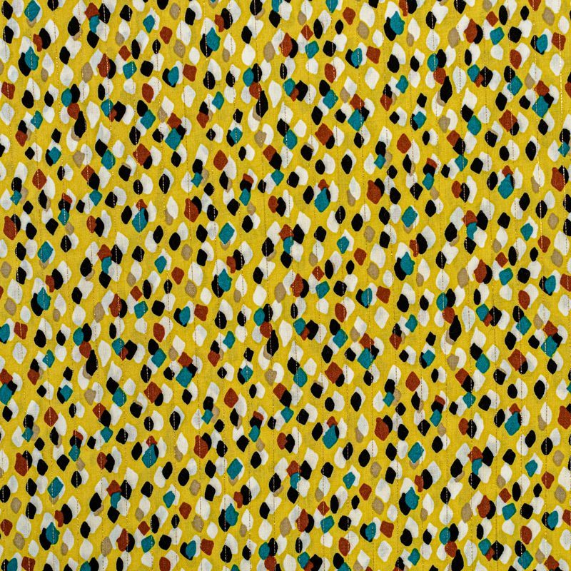 Tissu viscose jaune motif tacheté chally avec fil lurex doré