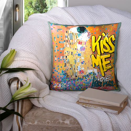Coupon 45x45 cm jaune motif graffiti kiss me - Création Alex Z