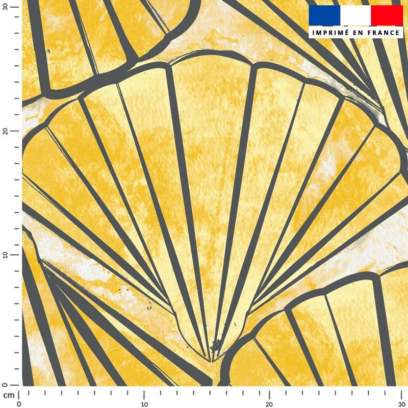 Tissu imperméable jaune motif coquillage - Création Marie-Eva