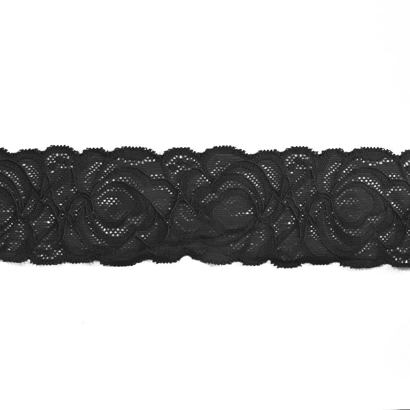 Dentelle élastique à fleurs noir 60mm