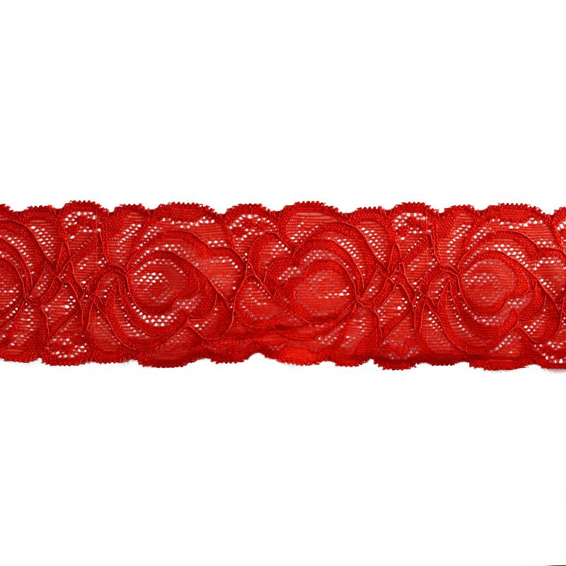 Dentelle élastique à fleurs rouge 60mm