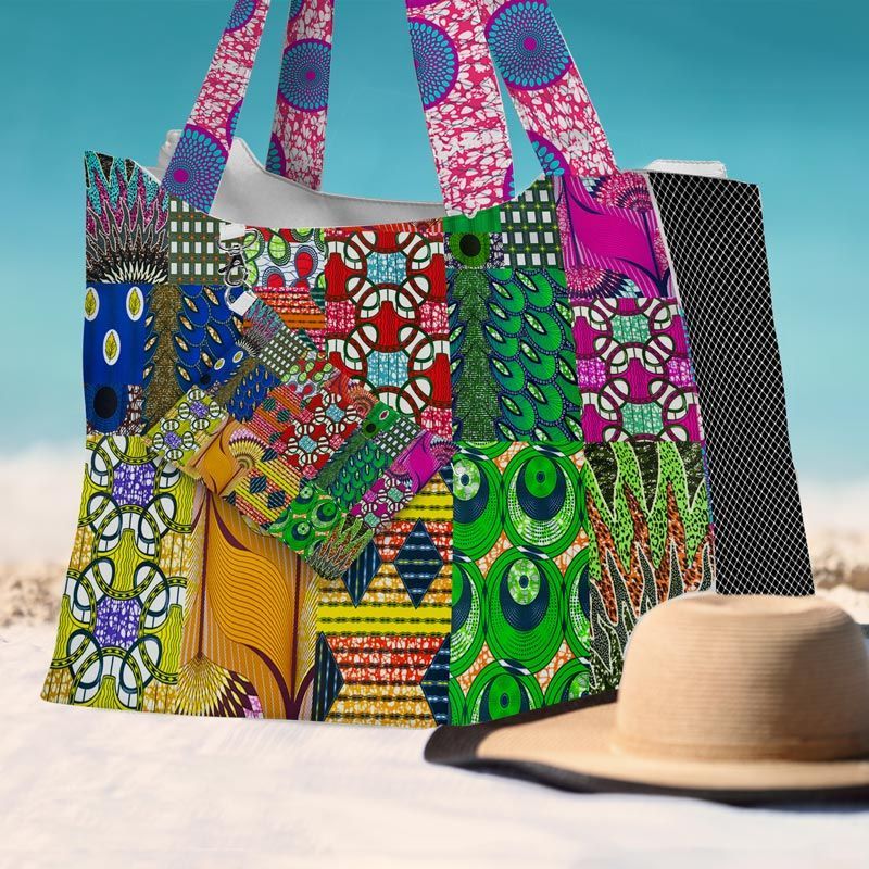 Kit sac de plage imperméable motif wax patchwork - Queen size