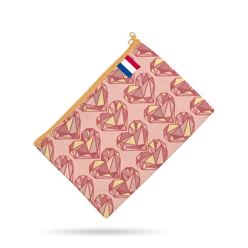 Kit pochette rose motif cœur géométrique