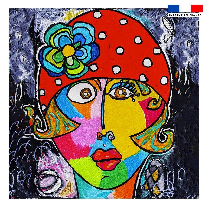 Coupon 45x45 cm motif femme moderne et fleur colorée - Création Razowsky