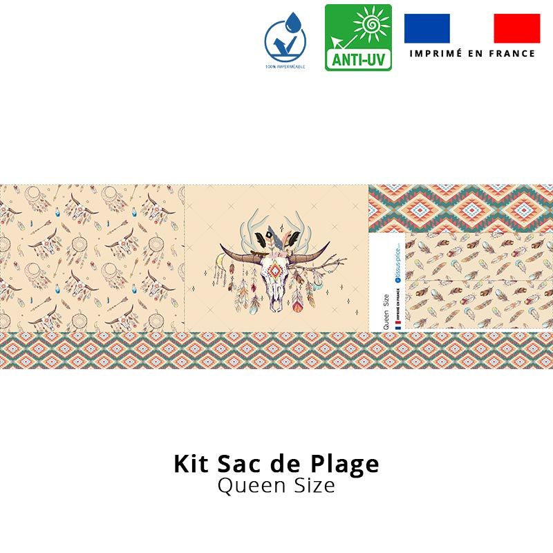 Kit sac de plage imperméable motif boho - Queen size