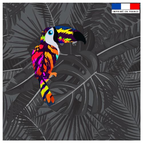 Coupon 45x45 cm noir motif toucan et feuille tropicale
