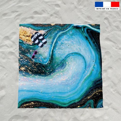 Coupon éponge pour serviette de plage double motif magma bleu et poudre d'or