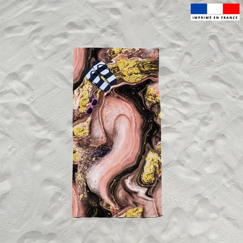Coupon éponge pour serviette de plage simple motif magma rose et poudre d'or