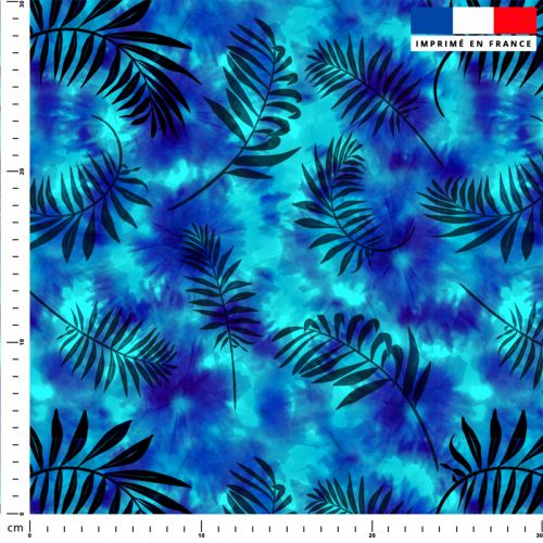 Tie and dye et palme effet aquarelle - Fond bleu azur