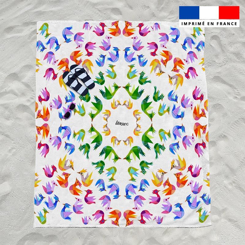 Coupon éponge pour serviette de plage double motif pajaros colores - Création Lita Blanc