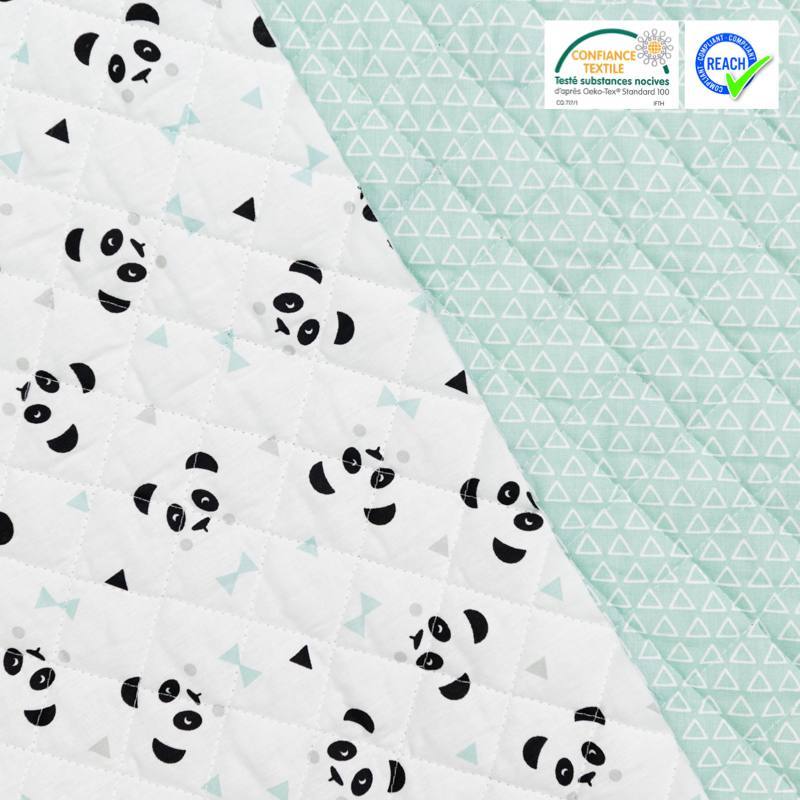 Coupon Coupon 91cm Tissu Matelasse Enfant Reversible Motif Maony Blanc Et Vert