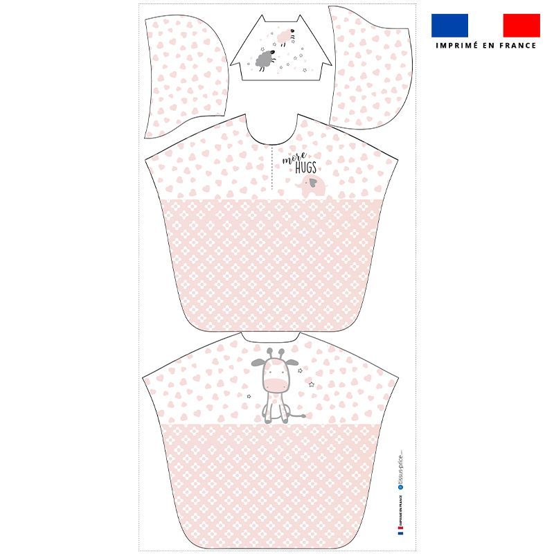 Patron imprimé sur tissu éponge pour poncho de bain motif baby rose