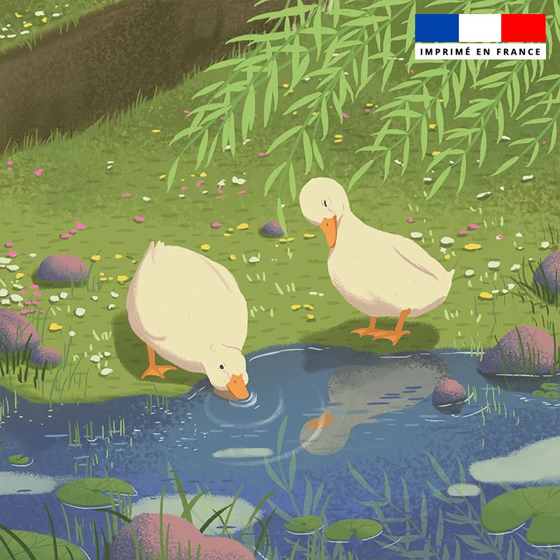 Coupon 45x45 cm motif canards au bord du lac - Création KKCHENWEI